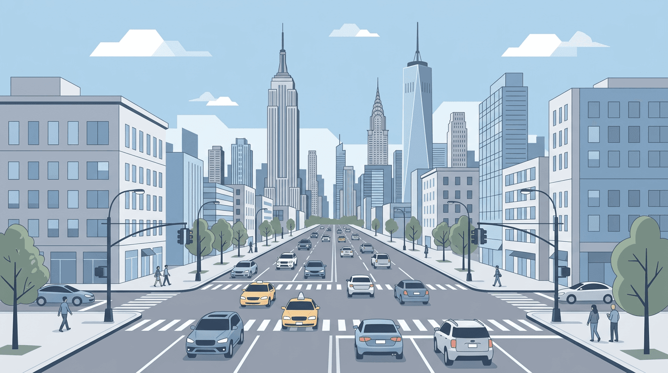 New York City street scene with cars